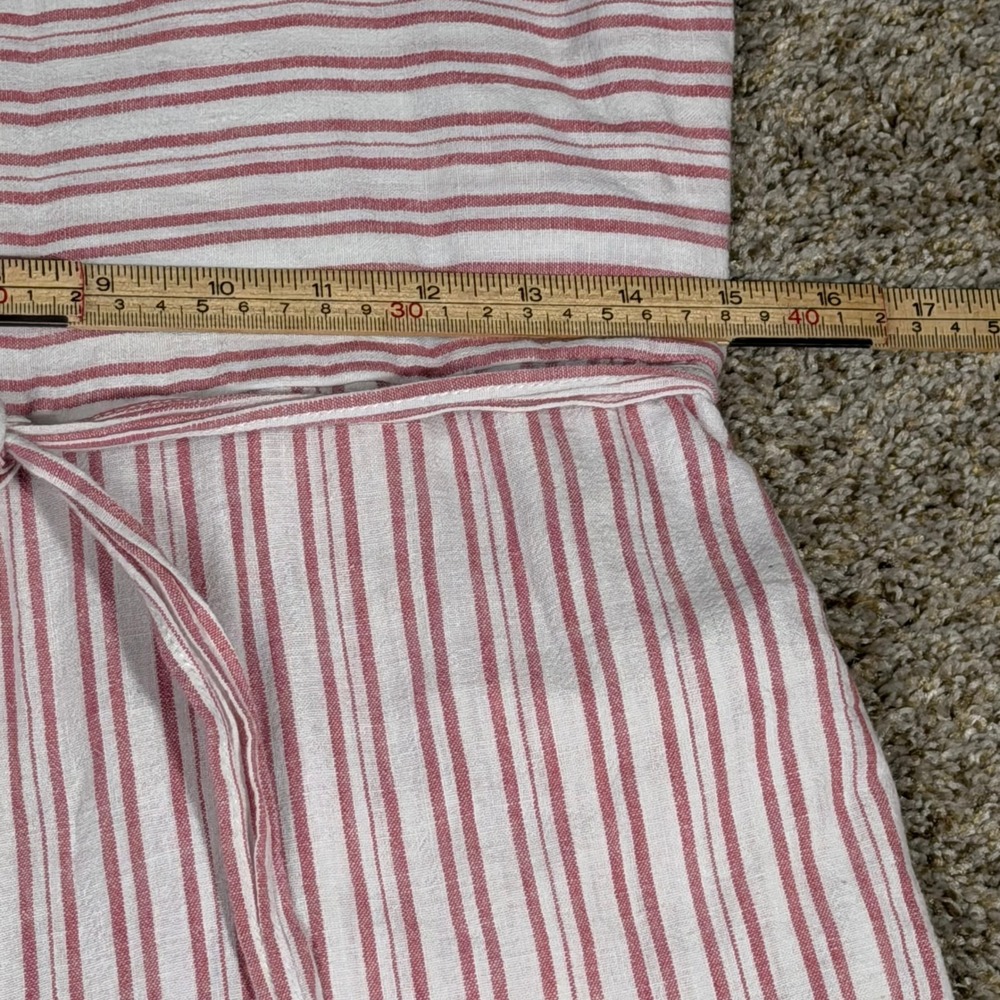 BeachLunchLounge Pink White Striped Wide Leg Jumpsuit Small Sleeveless Belted